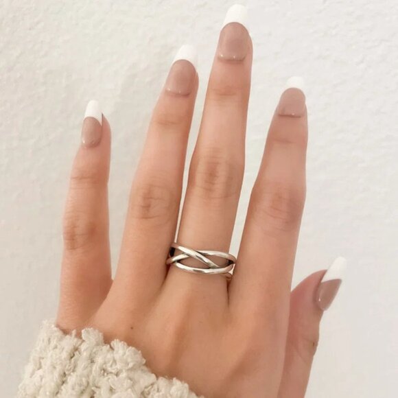 925 Sterling Silver Minimalist Ring Criss Cross Layer Ring Modern Ring - Picture 2 of 8